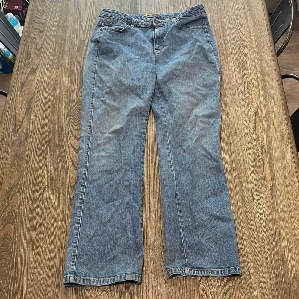 Wrangler Aura Straight Jeans Regular Rise Denim Stretch Medium Wash Blue Size 14